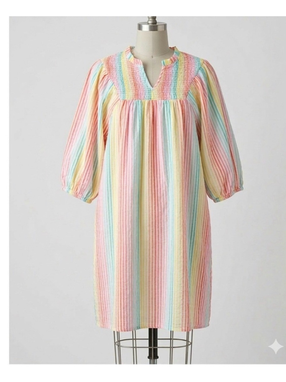 Michelle McDowell Rainbow
Stripe Smocked Shift Dress XXL
Pastel Puff Sleeve
